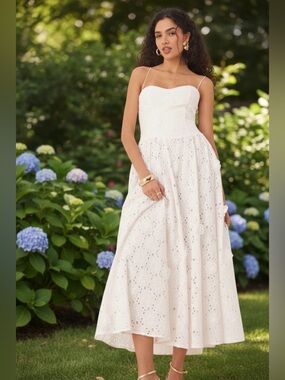 Bardot White Strapless Eyelet Midi Dress